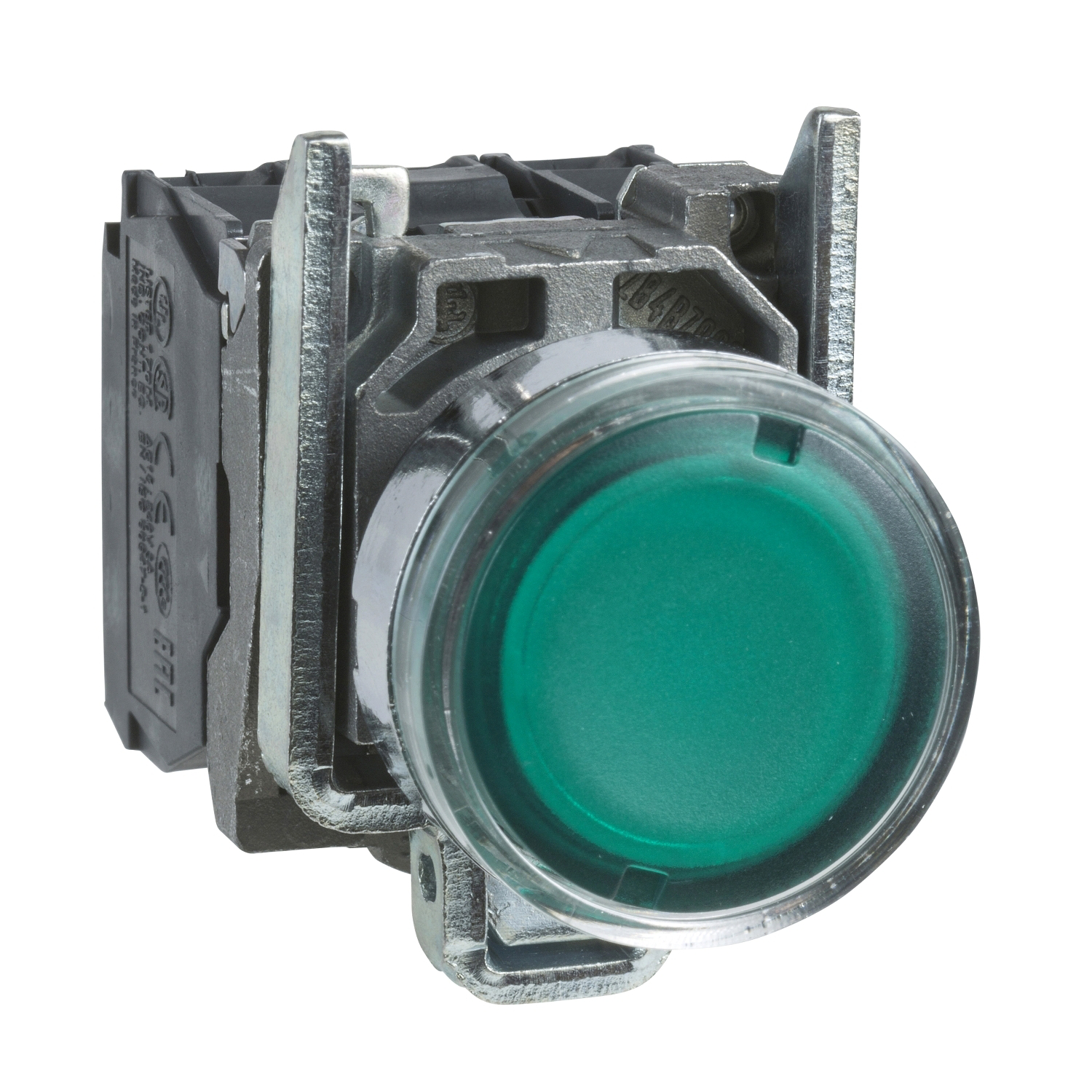 Pulsador luminoso verde Ø 22mm, retorno resorte nivelado, 250 V, 1 NA + 1 NC XB4BW3365